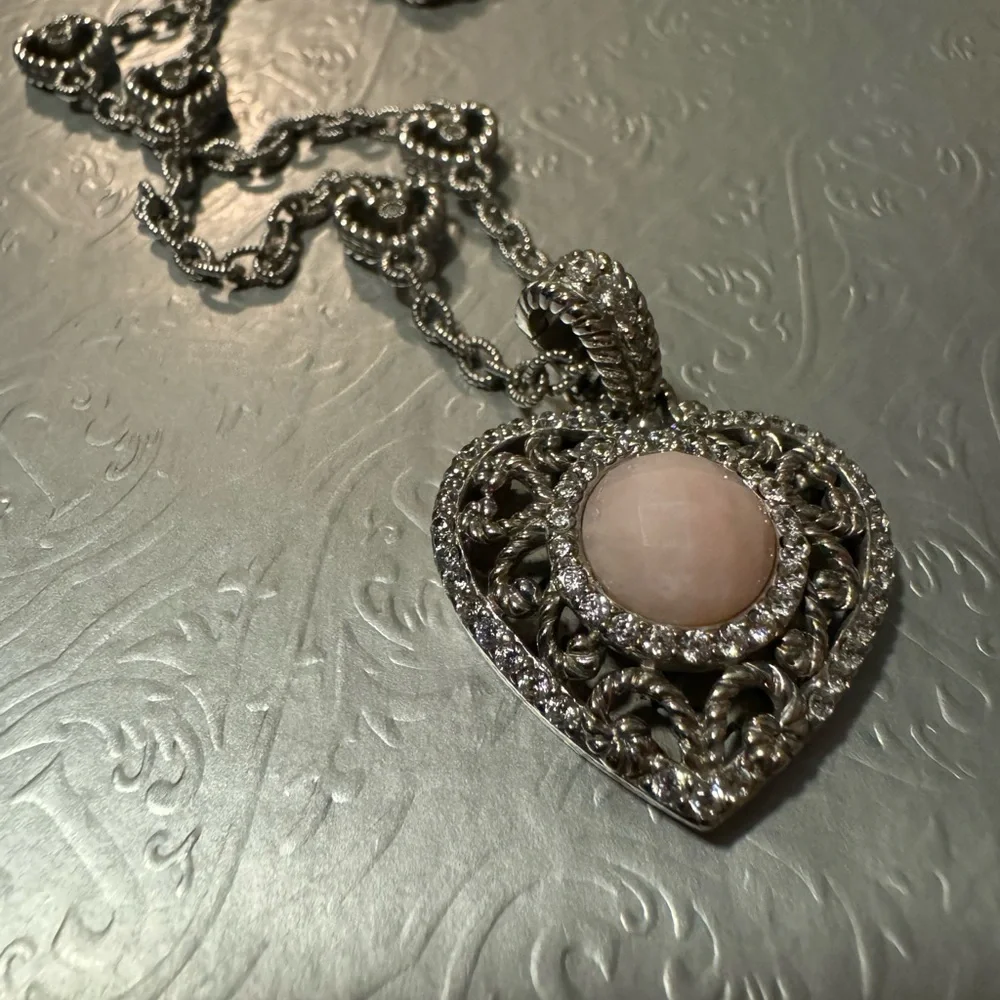 Vintage Judith Ripka 925 sterling silver and CZ heart charm necklace - Picture 11 of 12